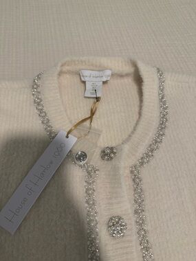 House of Harlow 1960 Cream Embellished Pearl & Crystal Cardigan